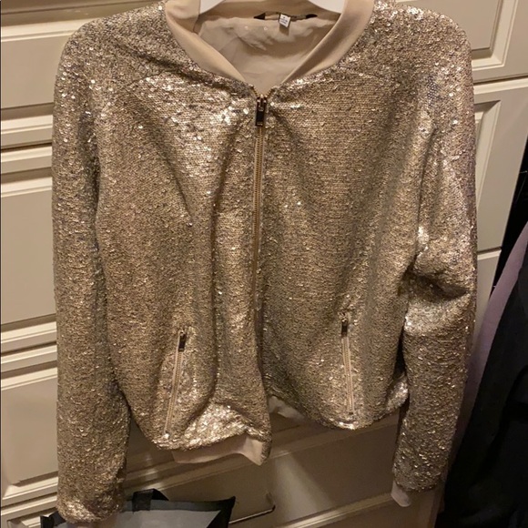 Peyton Jensen gold Sequin bomber jacket - Picture 1 of 4
